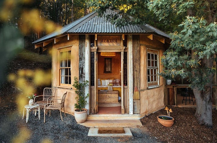 A view of the yurt tiny home in Victoria from the outside 