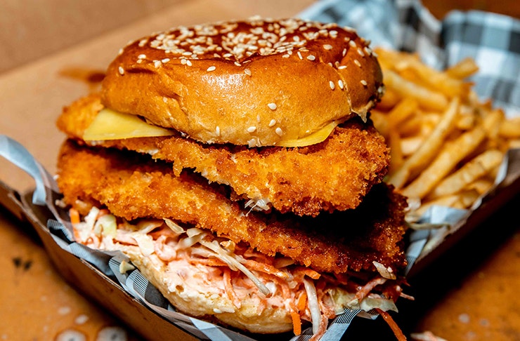 burger inside takeaway box