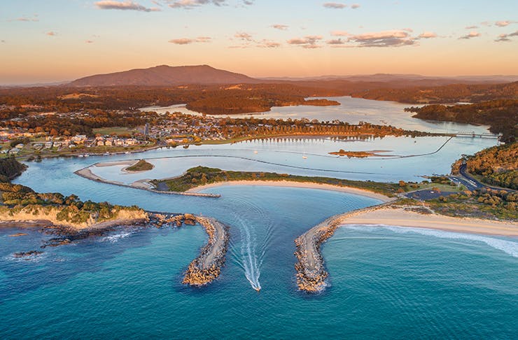australian town estuary at sunset