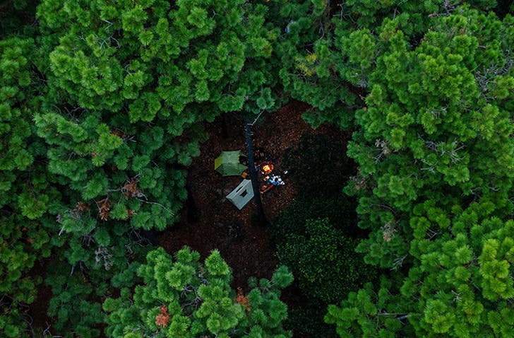 aerial view of campers in clearing in orlnay state forest
