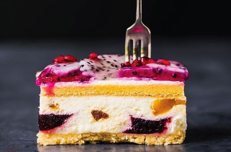 slice of cake with fork in it