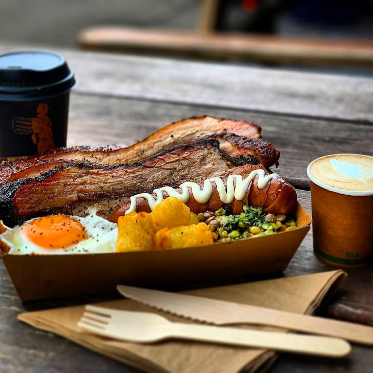 hungry bear breakfast box with sausages beans and smoked meat