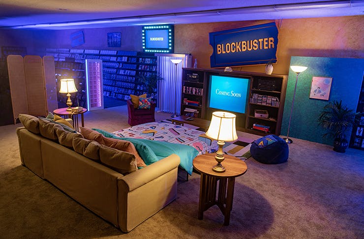 interior of last blockbuster in the world for one night sleepover 