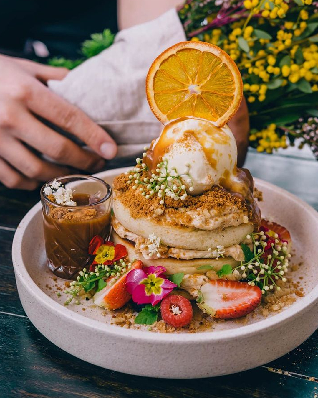 decadent stack of lotus biscoff pancakes