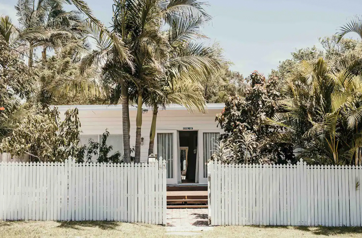 beach house surrounded by palms