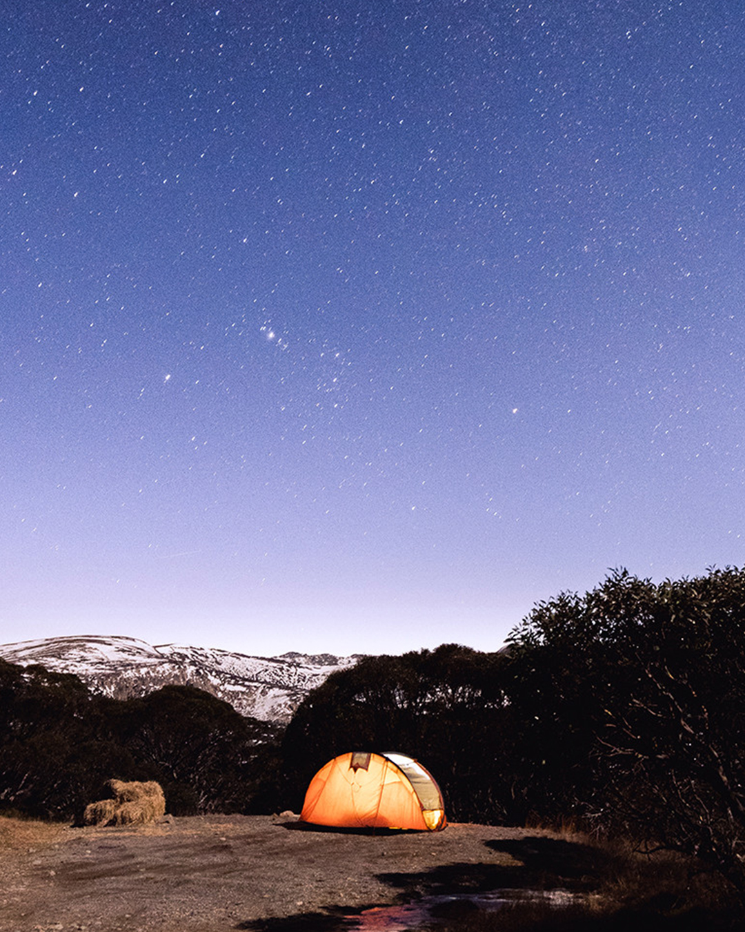 tent on mountain at night