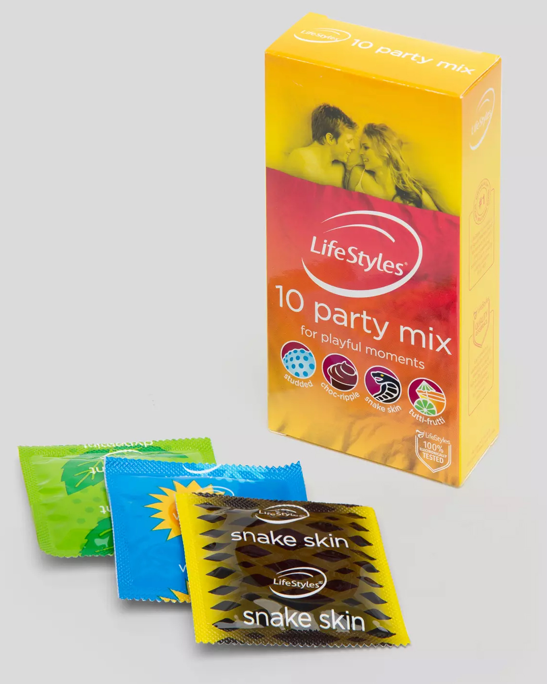A yellow packet of Ansell Lifestyle condoms. 