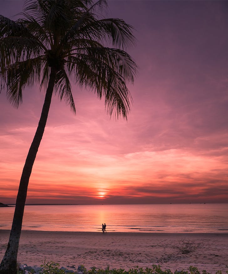 a stunning pink sunset in Darwin across the beach.