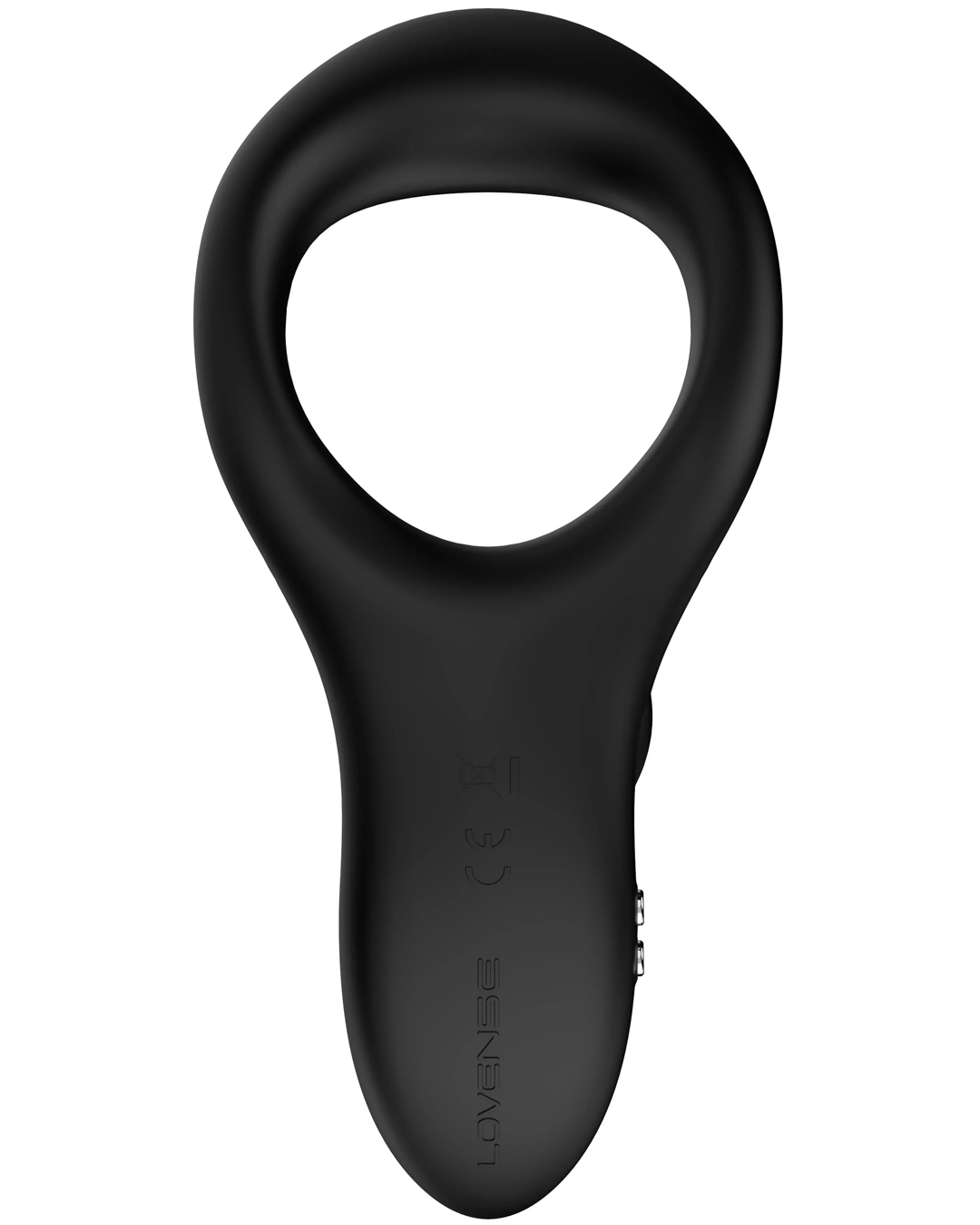 A chic black cock app controlled vibrating cock ring by Lovense. 