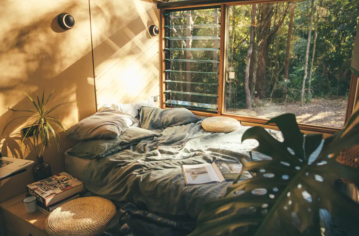 bed inside tiny home