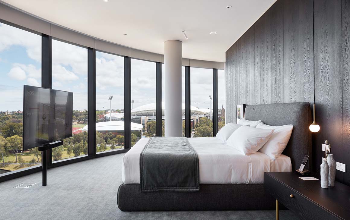 A suite at Eos by Skycity with floor to ceiling windows.