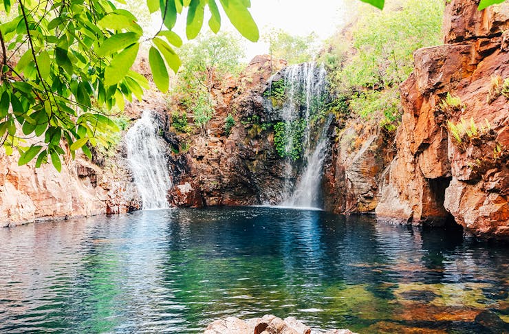 Lush greenery surrounds the stunning clear waters of Florence Falls