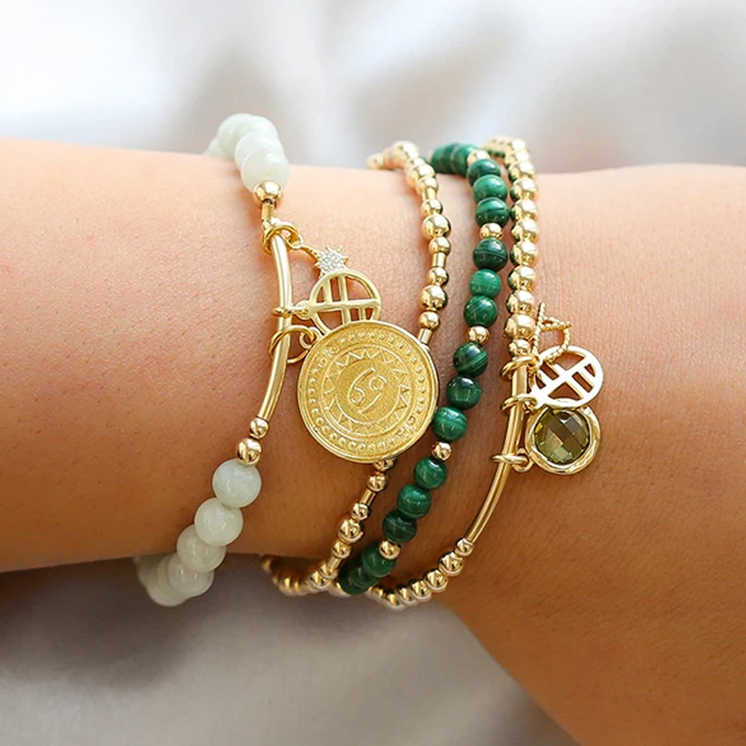 ocean inspired bracelets on wrist