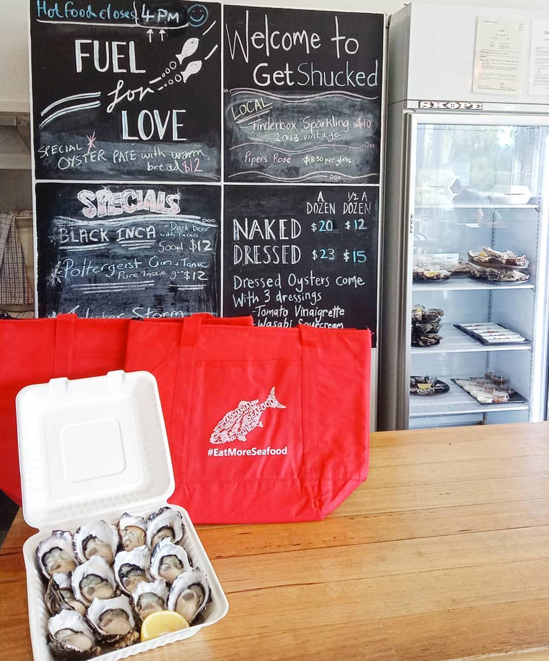 tray of oysters in a shop