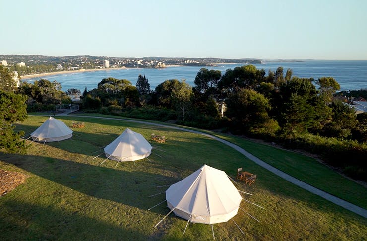 bell tents on private estate on headland