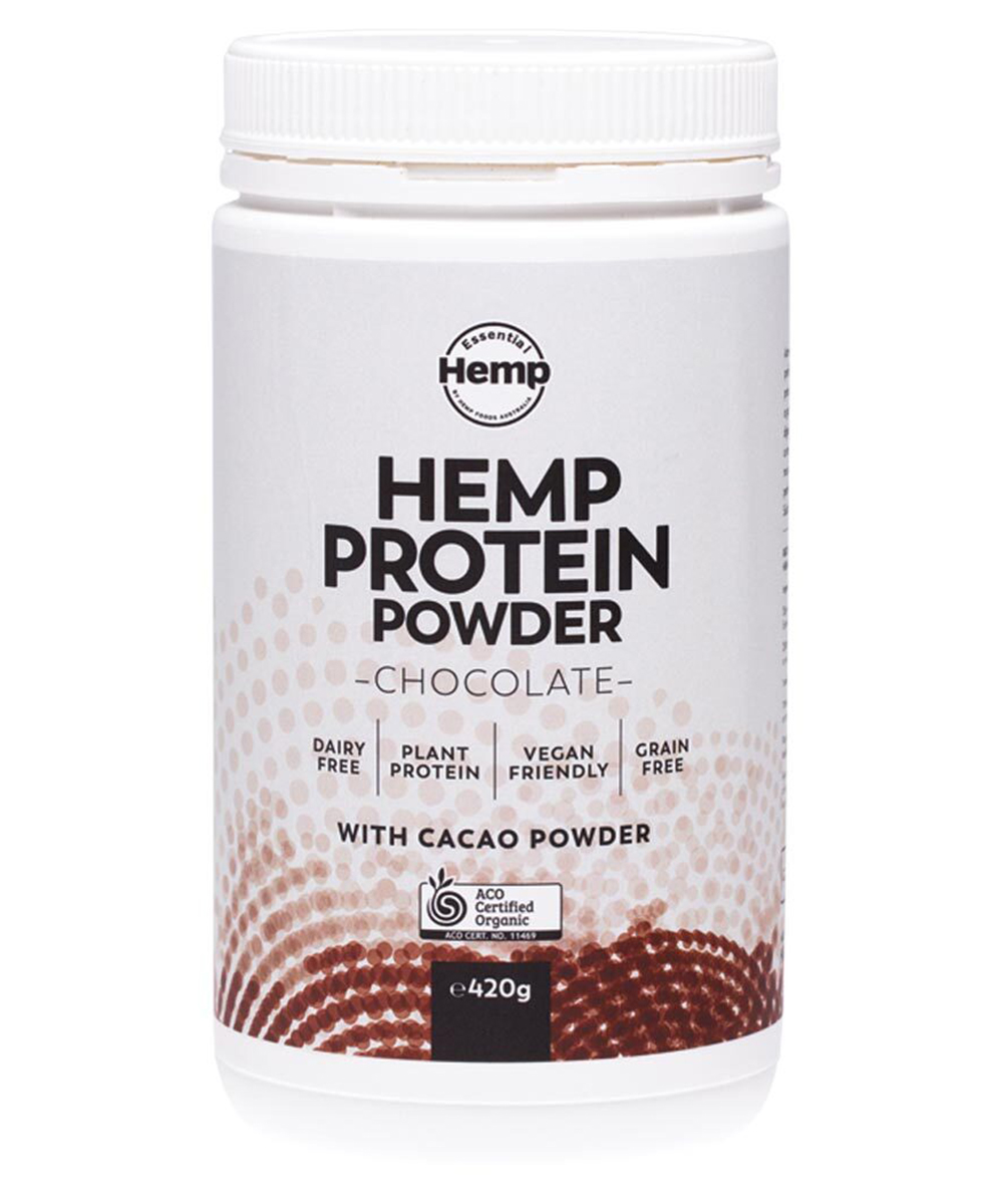 a white container filled with chocolate protein powder