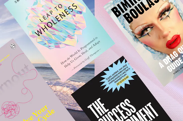 collage of self help books