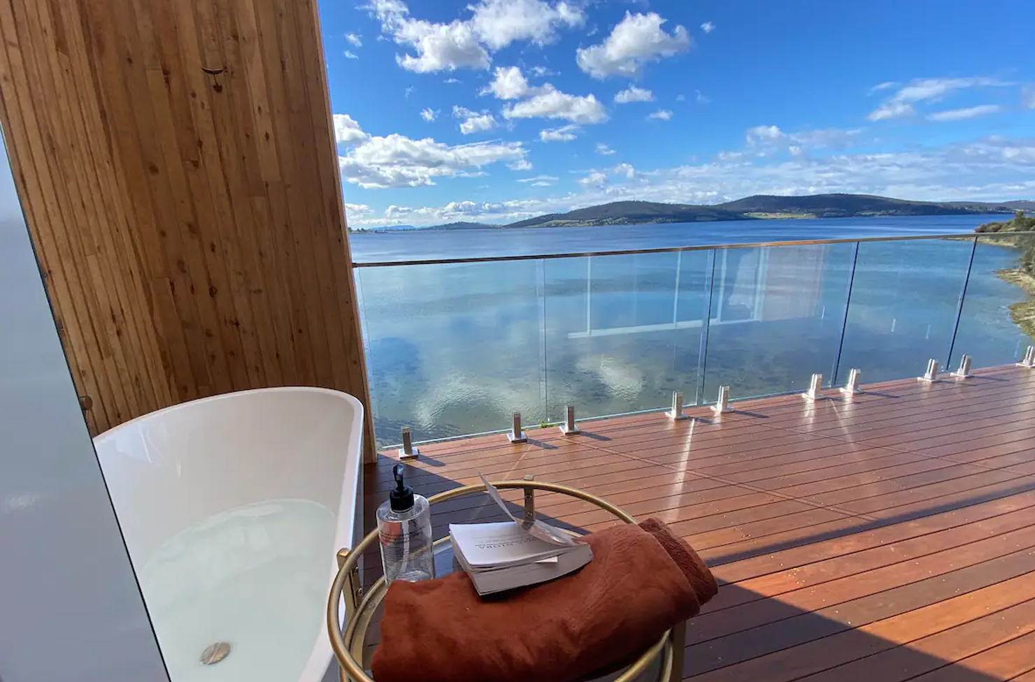 a balcony looking over a lake