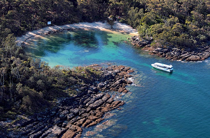 aerial view of pristine swimming bay