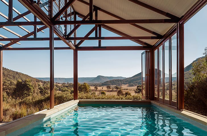 indoor pool overlooking bush