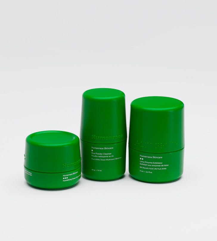three skincare products in line with braille markings