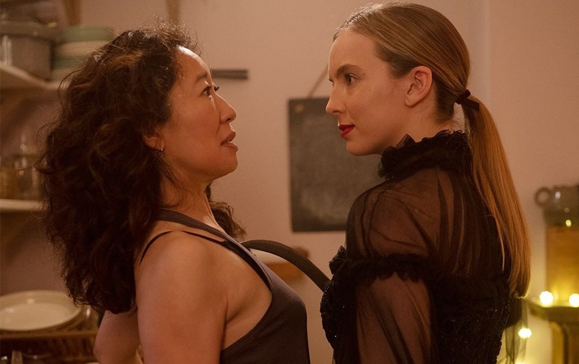 The two lead characters of Killing Eve embrace.
