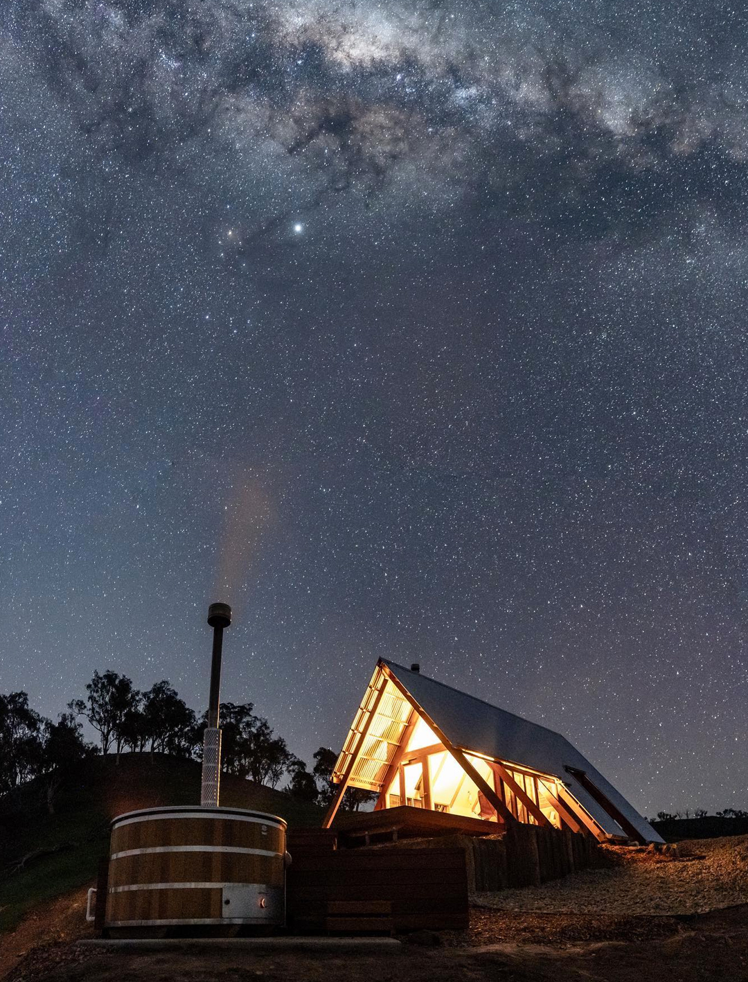 kimo estate's eco hut at night surrounded by stars