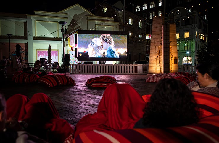 people sitting on beanbags at laneway cinema