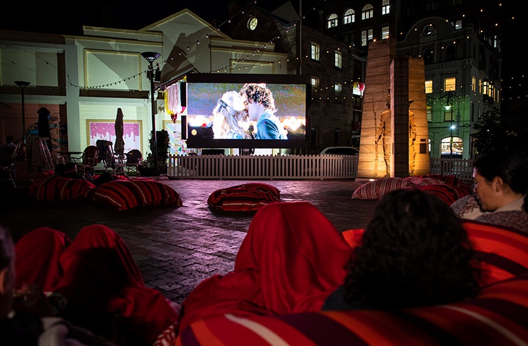 people sitting on beanbags at laneway cinema
