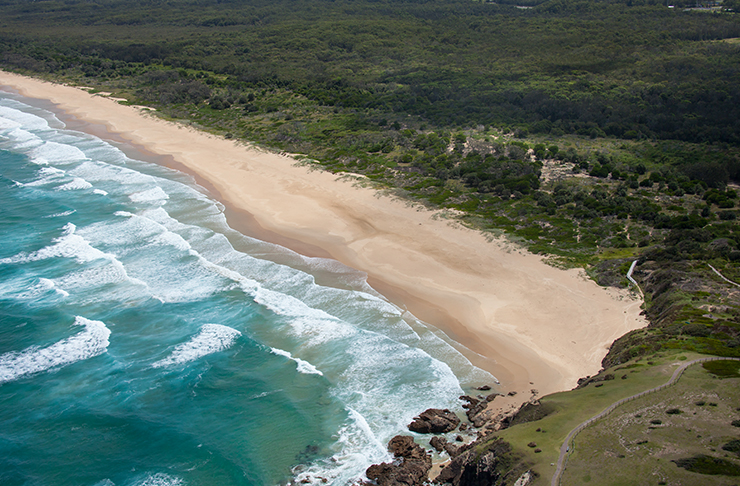 aerial view of moonee beach