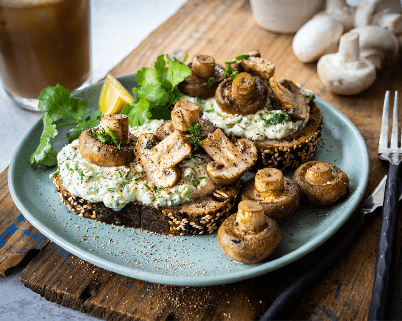 Mushrooms On Toast With Herbed Cottage Cheese for national mushroom day