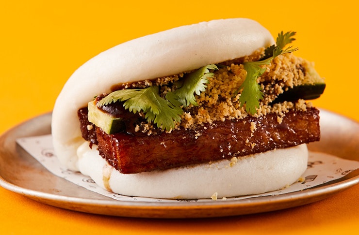 bao bun filled with pork belly