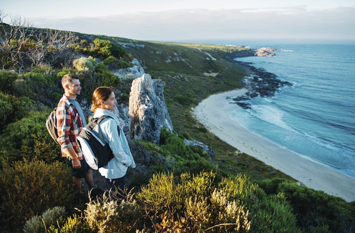 two people on cliff hiking