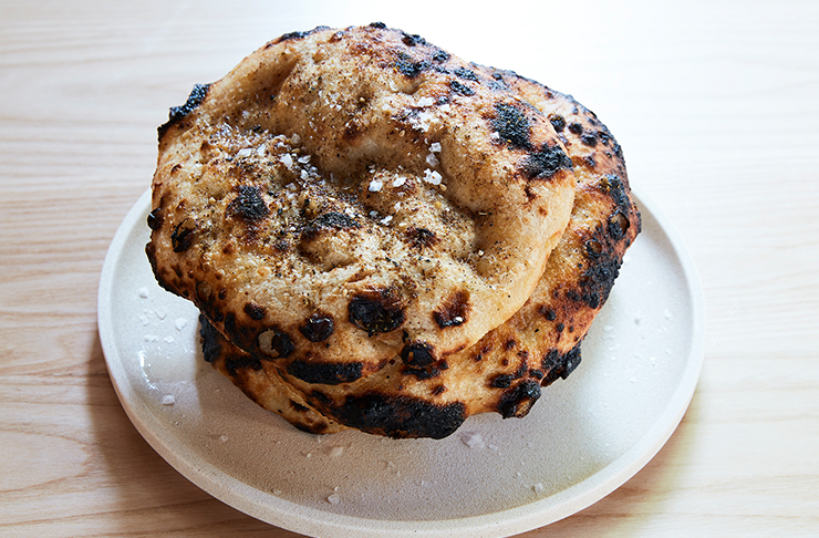 dipping bread stacked on top of each other with salt sprinkled on top