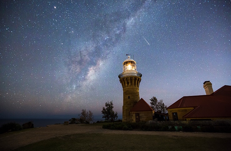 milky way over barrenjoey lighthouse