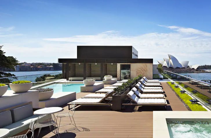 rooftop pool on sydney hotel overlooking harbour