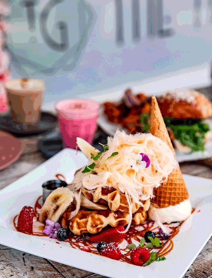 huge stack of waffles