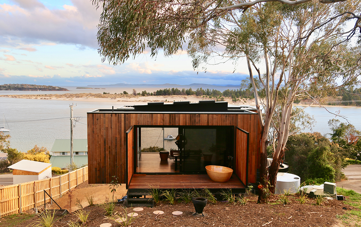 The exterior of The Pod in Tasmania