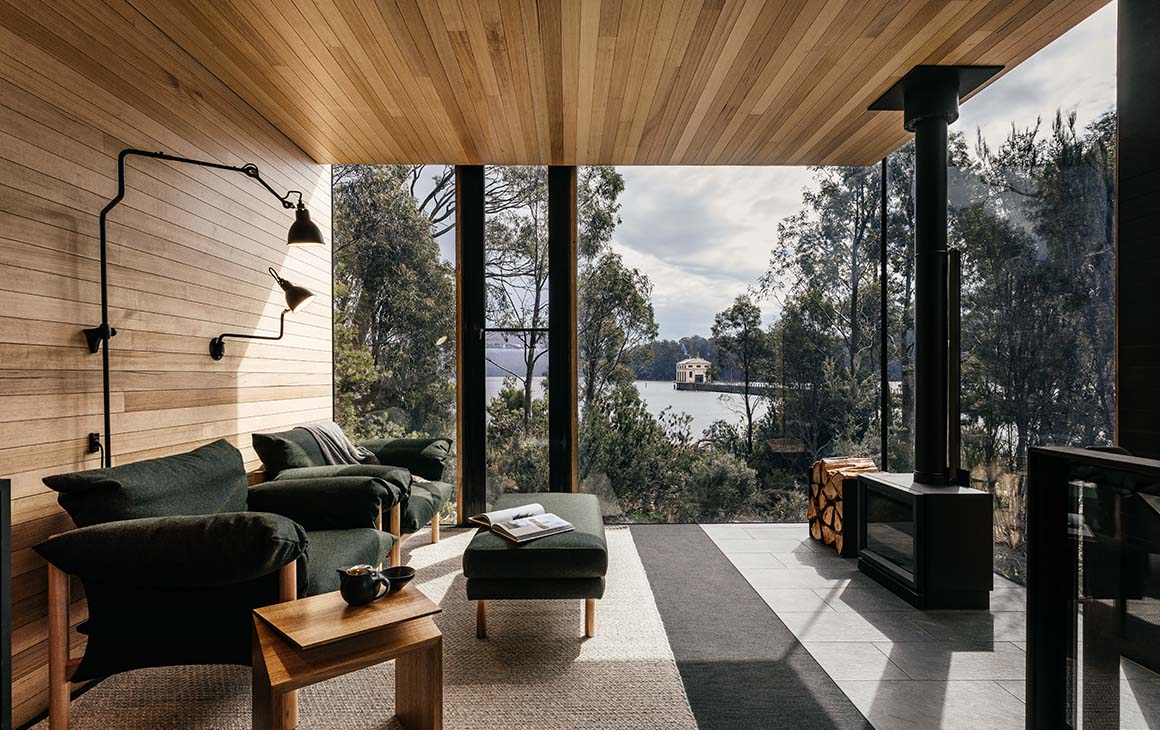 the wooden interior of Pumphouse Point Hotel