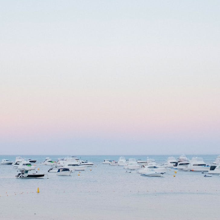 moored boats in the ocean