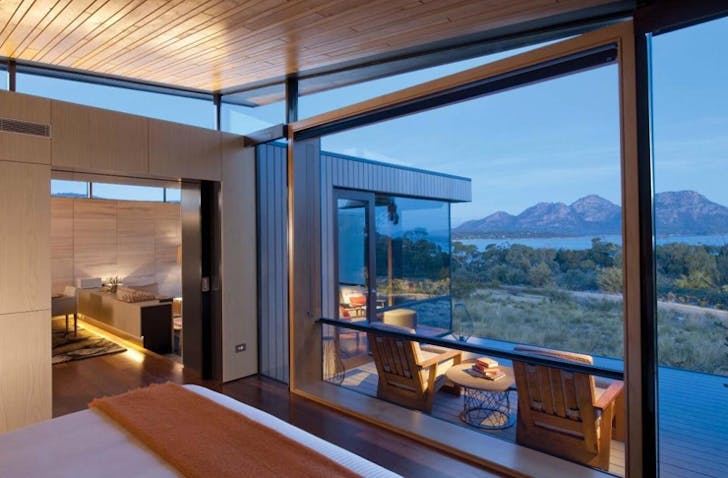 modern hotel room overlooking tasmania's coles bar