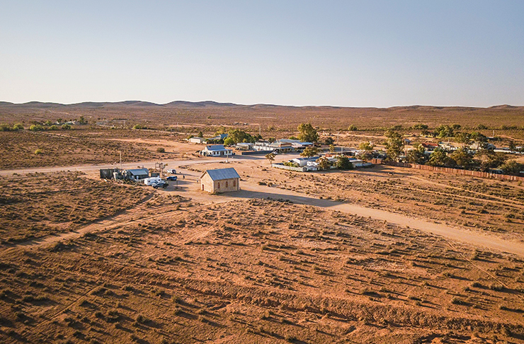 aerial shot of outback town