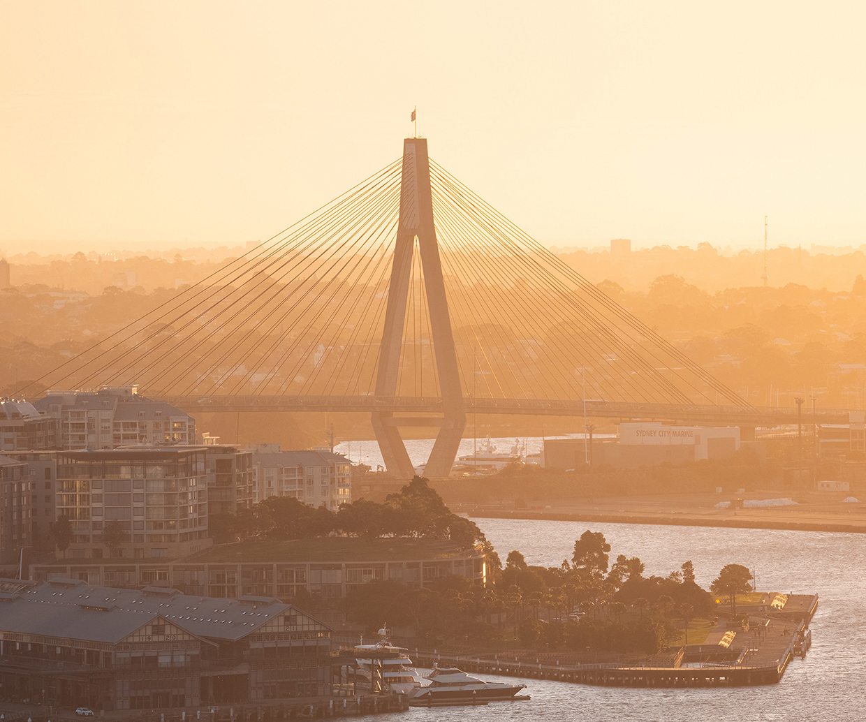 sunrise over ANZAC Harbour Bridge