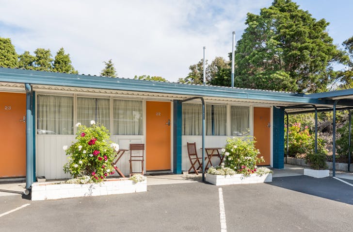 retro hotel on sunny day