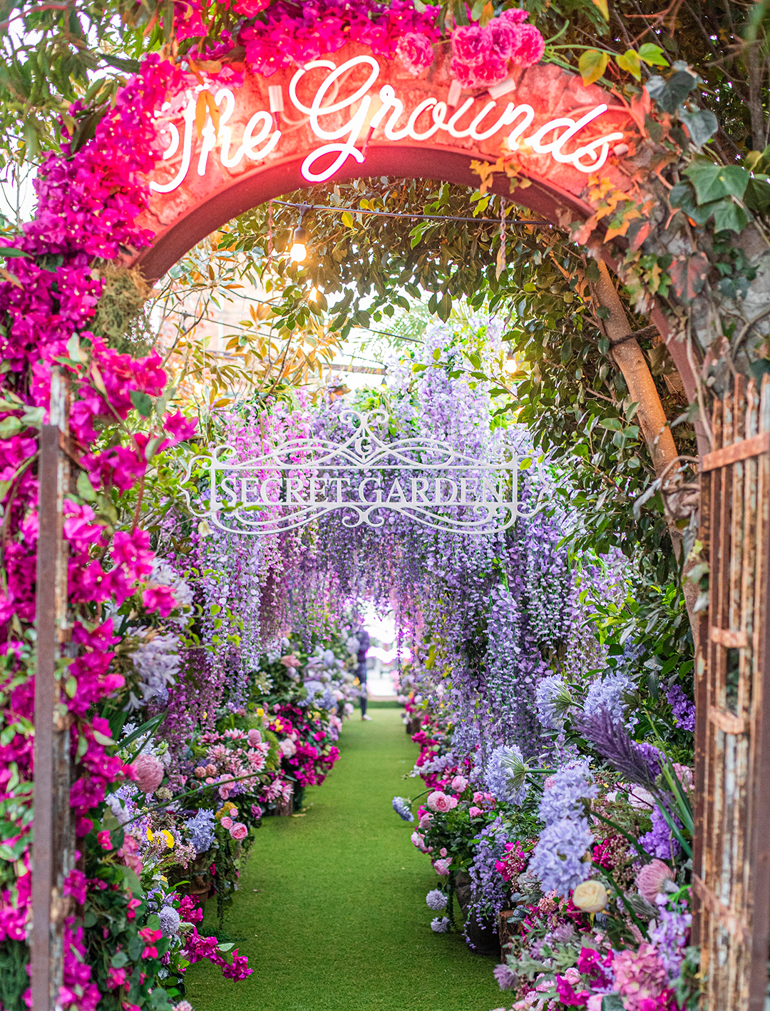 neon lights and floral canopies