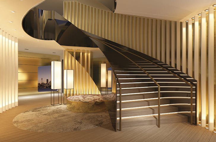 winding staircase in modern superyacht