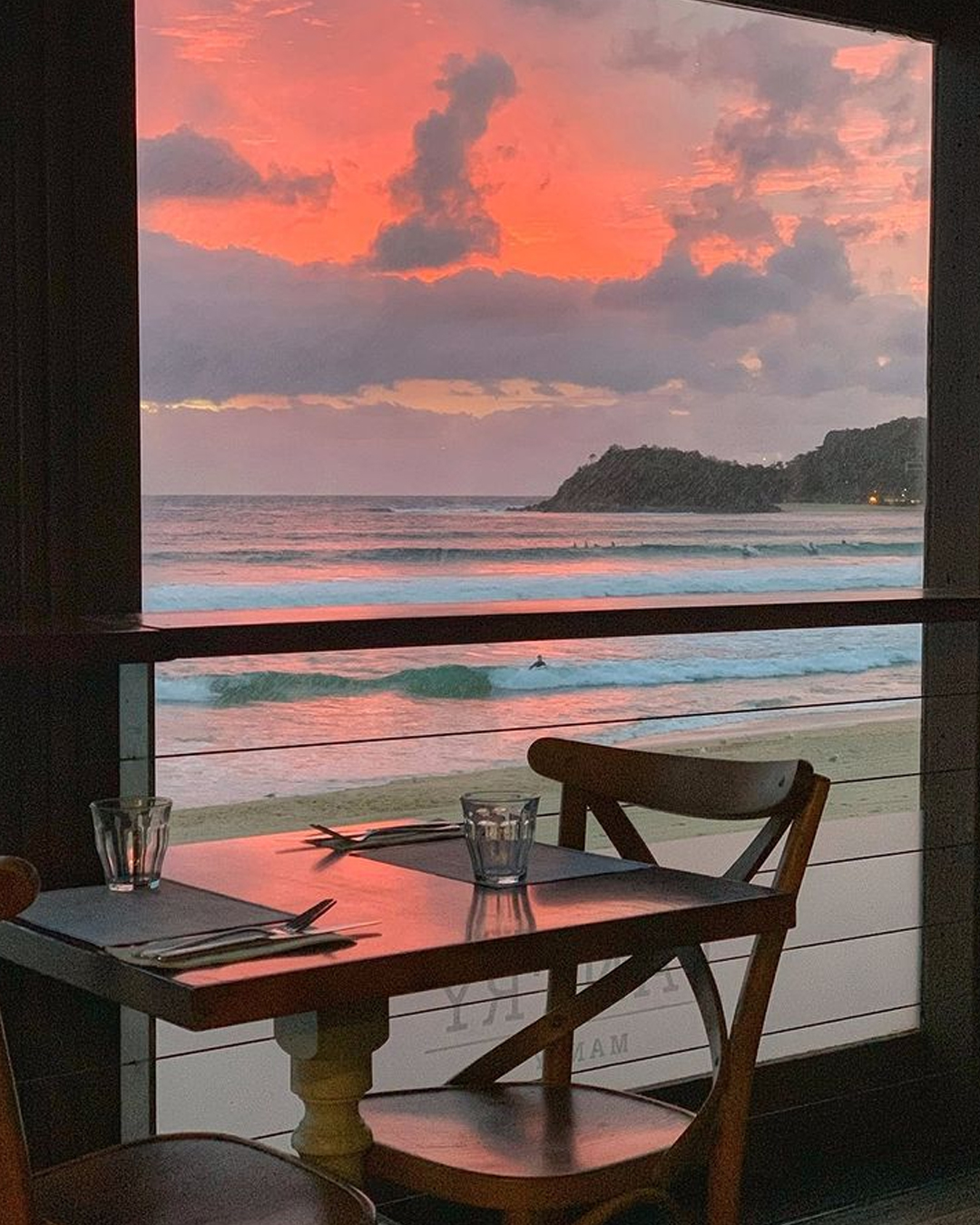 sunset from beachfront restaurant