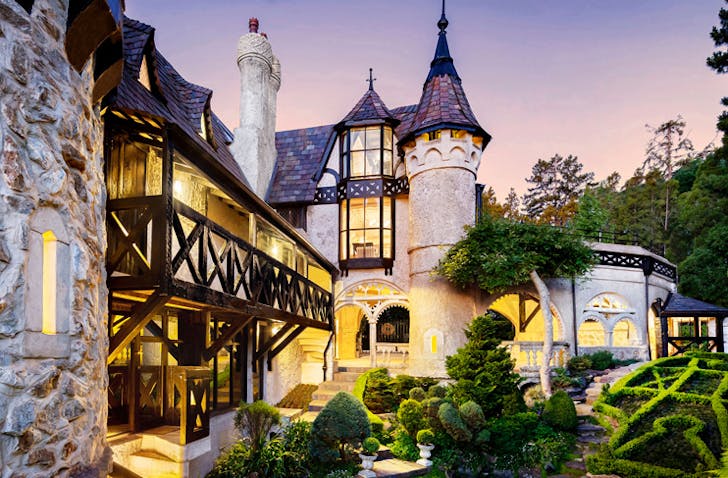 english style castle at twilight