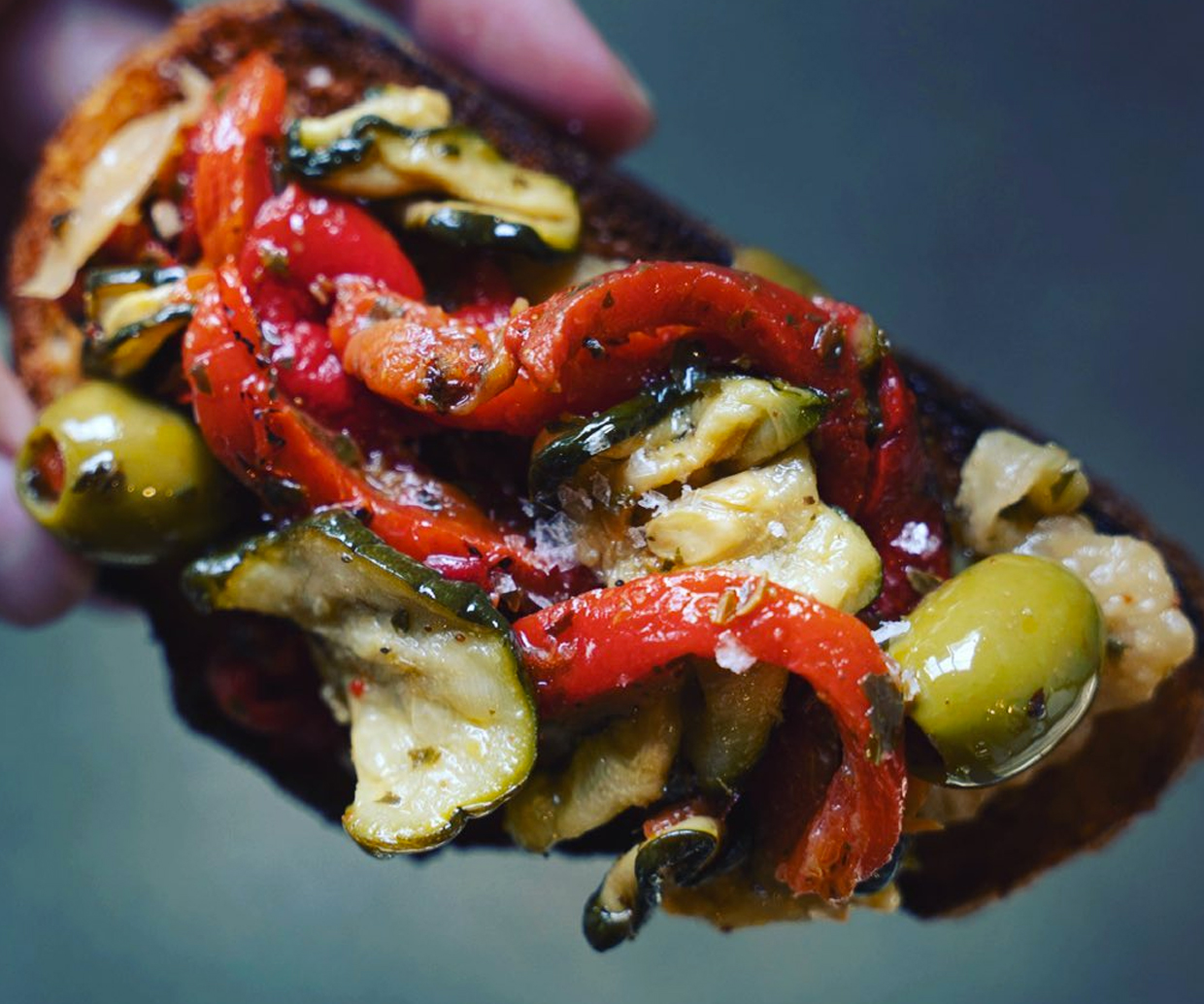 sourdough covered in veggies