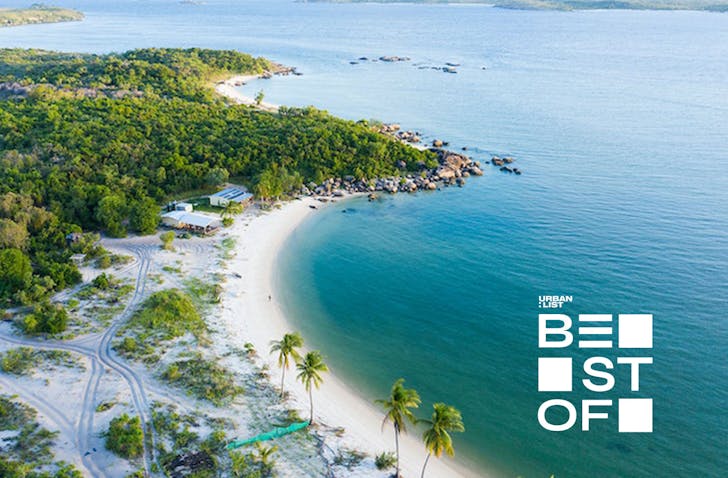 an aerial of a beach town